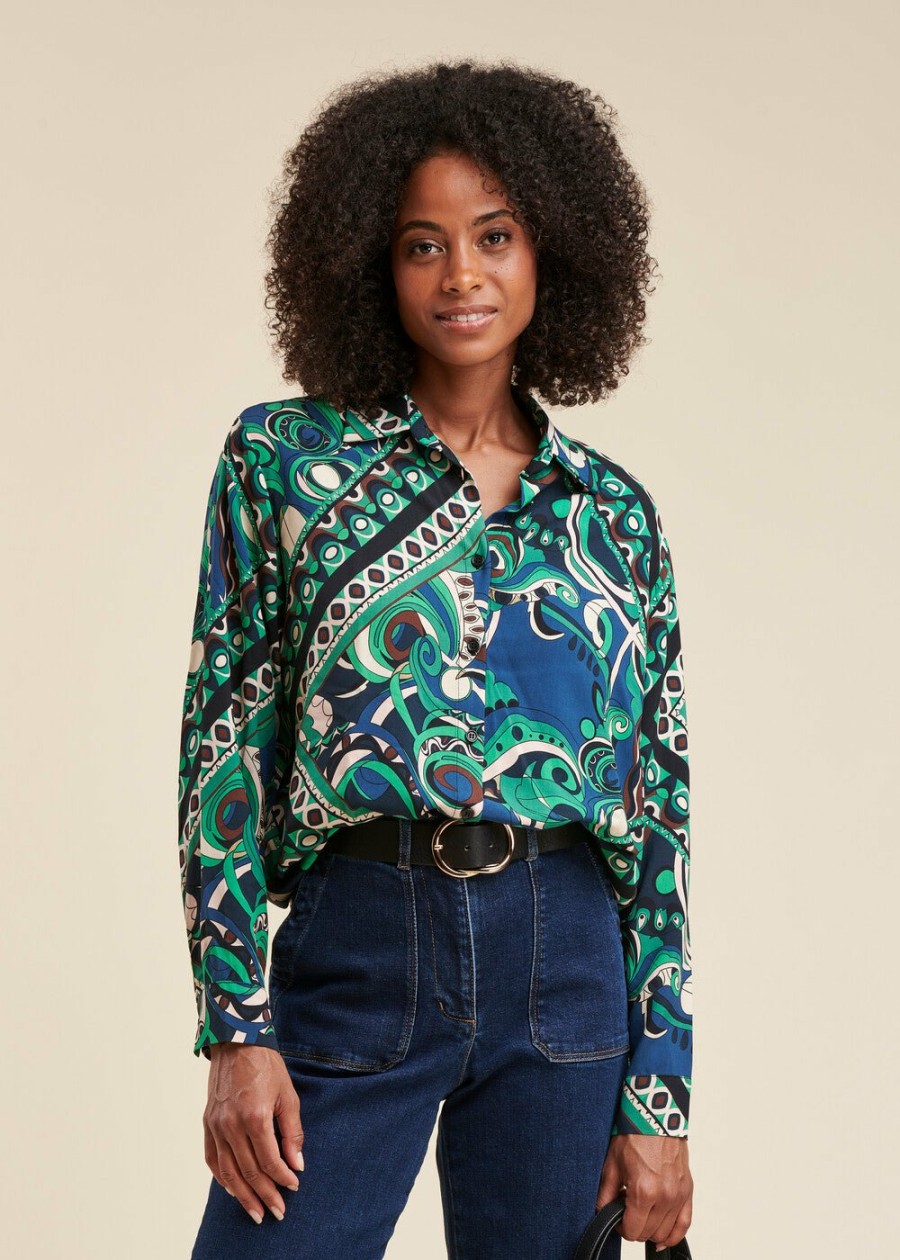 LA FEE maraboutee Losvallend Ecovero Viscose Shirt Met Sjaalprint