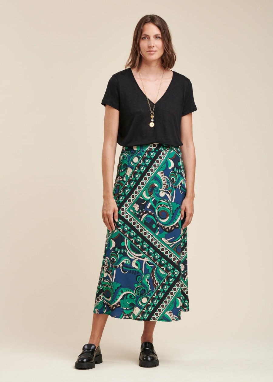 LA FEE maraboutee Halflange Rok Van Ecovero Viscose Met Sjaalprint